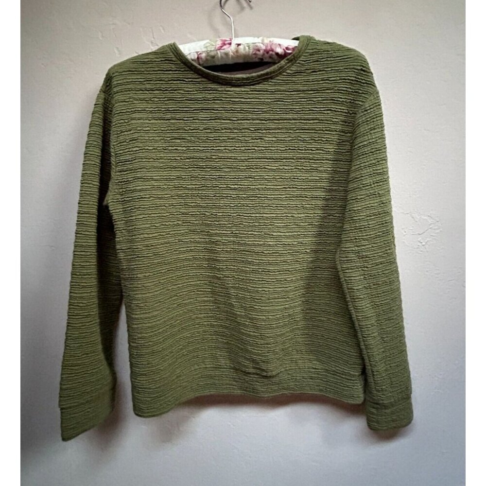 Kin by John Lewis Womens Small Green Pullover Sweater Textured Crinkled Crewneck